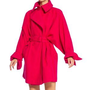1980's Vintage Claude Montana Paris Hot Pink Wool Oversized Trench Coat …